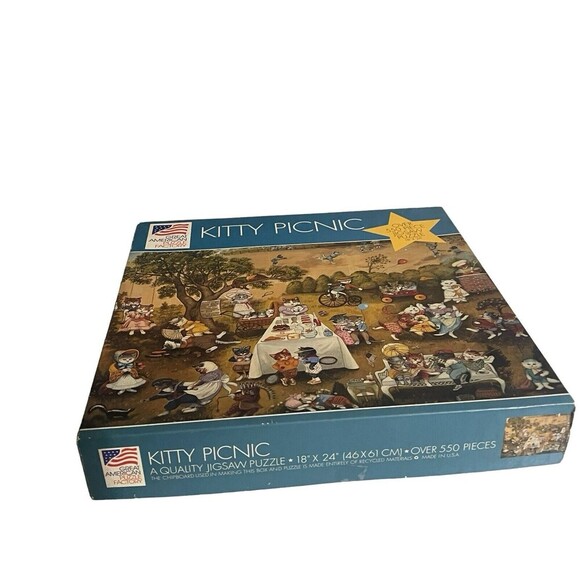 Vintage The Great American Puzzle Factory #976 Kitty Picnic 1994 RARE - Picture 7 of 10